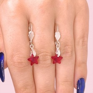 Aros con cubic Estrella 9mm Rubi Laminado de Plata 925